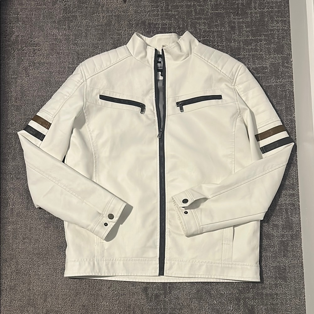 White Lightweight Zip-Up Jacket with Black Accents